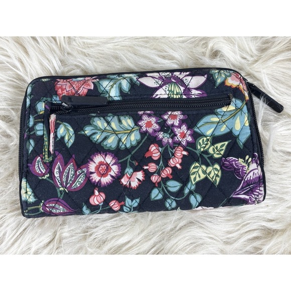Vera Bradley Floral Quilted Cotton RFID Turnlock Wallet Organizer Blue Pink - Picture 2 of 5